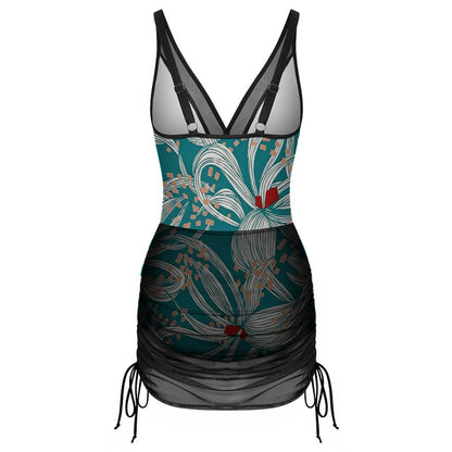 Plunge Mesh-Skirt One-Piece Swimsuit, product view 5