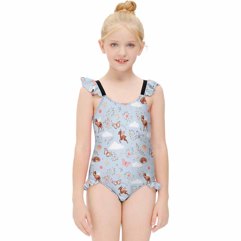 Girls' Flutter-Sleeve Open-Back One-Piece Swimsuit, product view 4
