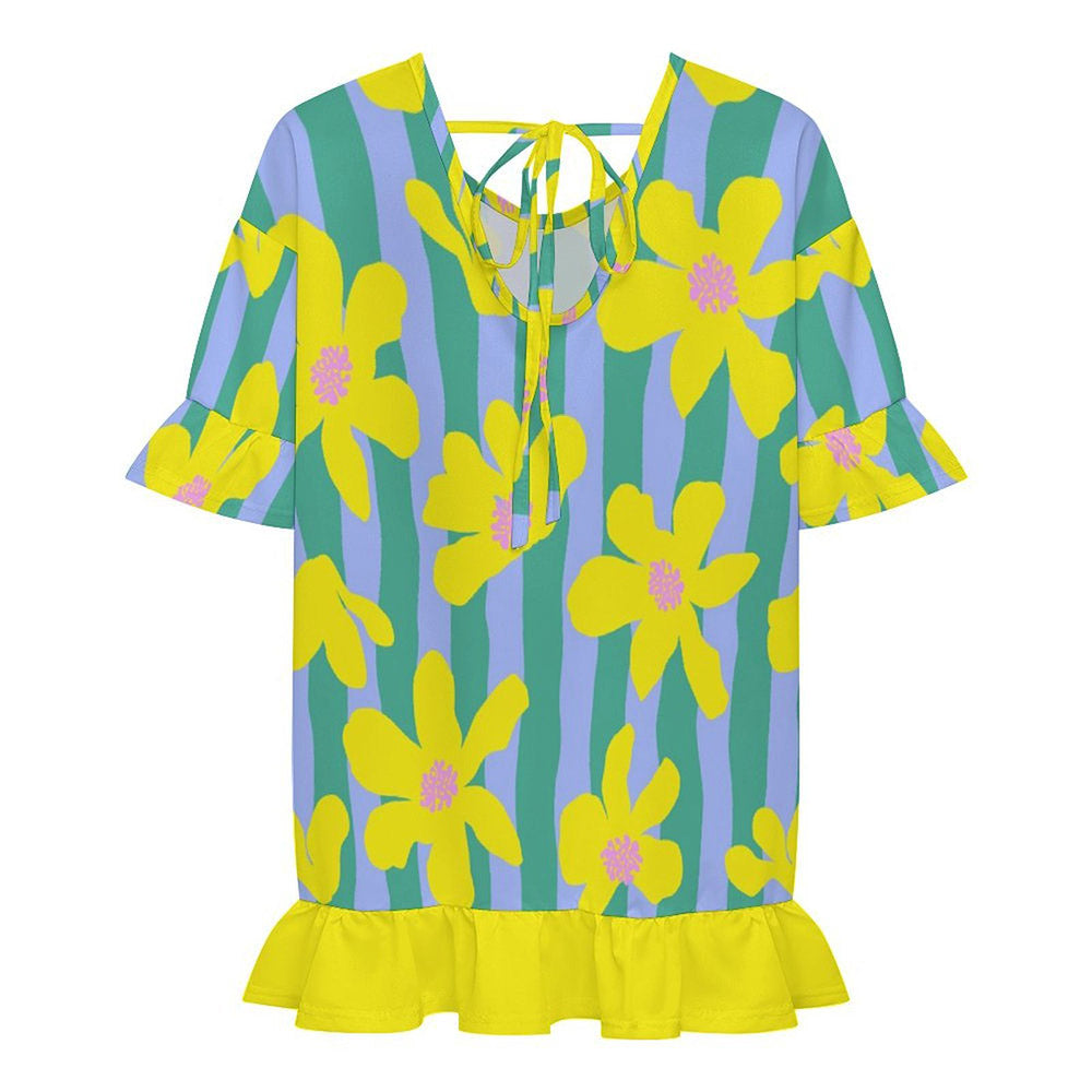 Short-Sleeve Ruffle-Hem Beach Cover-Up Dress, product view 6