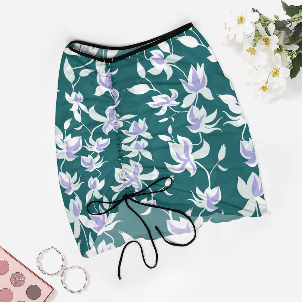 Ruched Side-Tie Mesh Cover-Up Skirt, product view 3