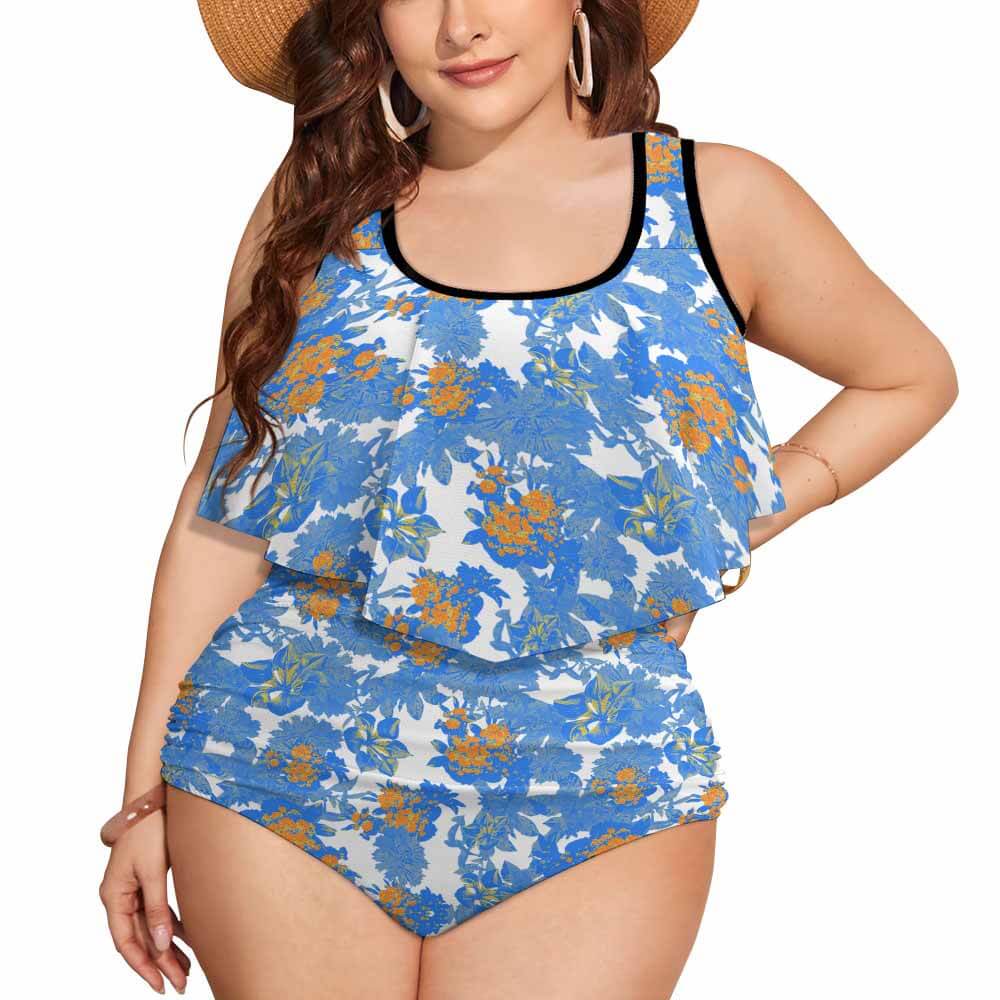 Plus-Size Blouson High-Waisted One-Piece Swimsuit