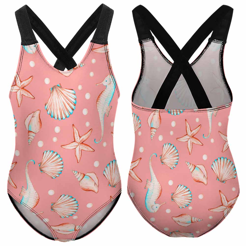 Girls' Cross-Back V-Neck One-Piece Swimsuit, product view 7