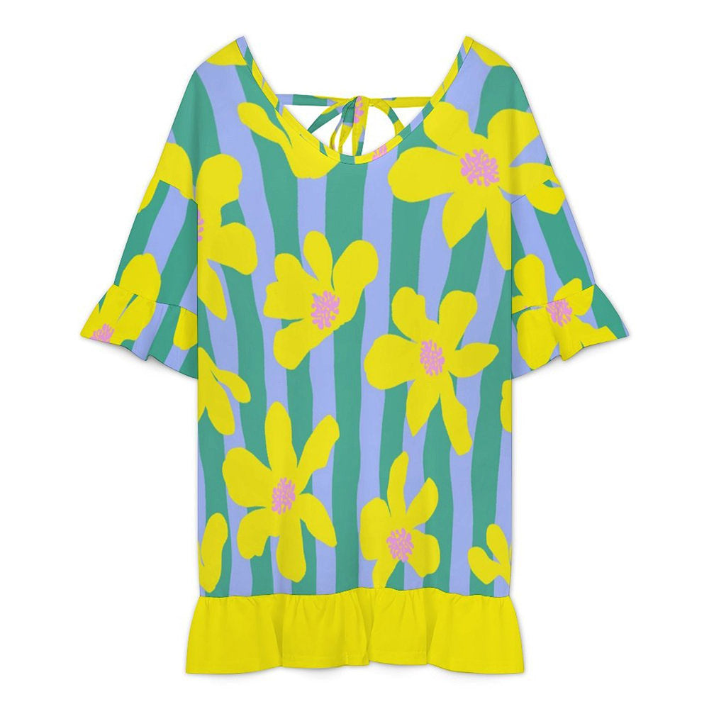 Short-Sleeve Ruffle-Hem Beach Cover-Up Dress, product view 4