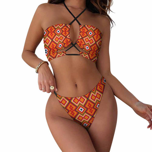 Crisscross Halter High-Waisted Bikini Set