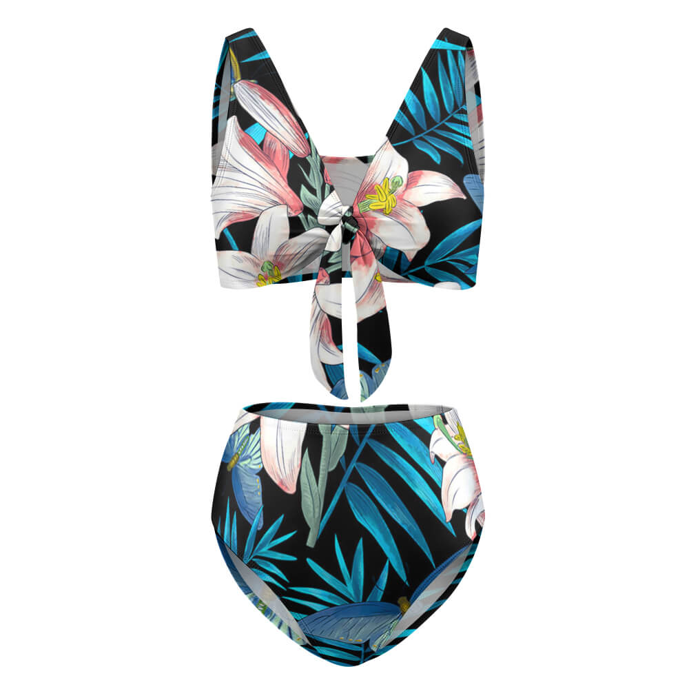 Tie-Front Halter High-Waisted Bikini Set, product view 2