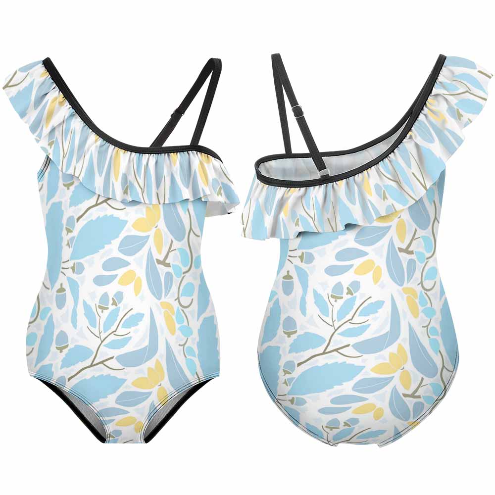 Girls' One-Shoulder Ruffle One-Piece Swimsuit, product view 7