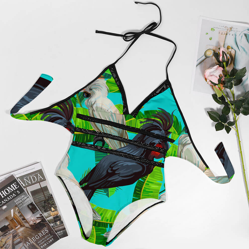 Plunge Mesh-Waist Tummy-Control One-Piece Swimsuit, product view 6