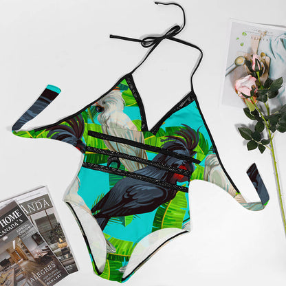 Plunge Mesh-Waist Tummy-Control One-Piece Swimsuit, product view 6