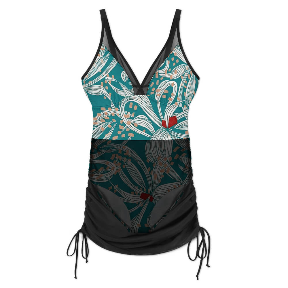 Plunge Mesh-Skirt One-Piece Swimsuit, product view 3