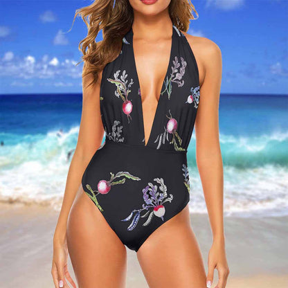 Plunge Halter Lace-Up One-Piece Swimsuit, product view 8