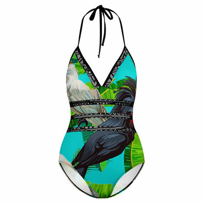 Plunge Mesh-Waist Tummy-Control One-Piece Swimsuit, product view 7