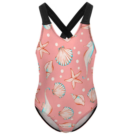 Girls' Cross-Back V-Neck One-Piece Swimsuit