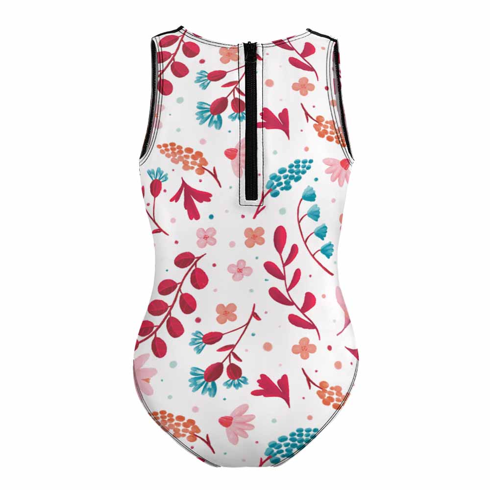 Girls' High-Neck Racerback Zip One-Piece Swimsuit, product view 2