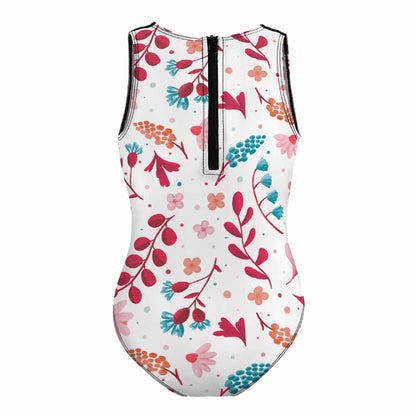 Girls' High-Neck Racerback Zip One-Piece Swimsuit, product view 2