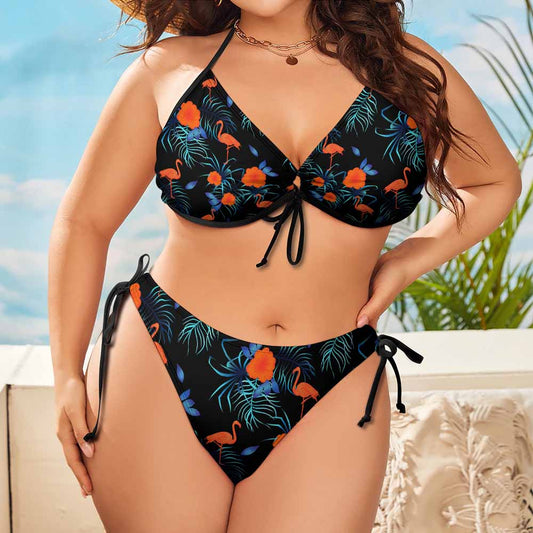 Plus-Size Ruched Lace-Up Triangle Bikini Set, product view 2