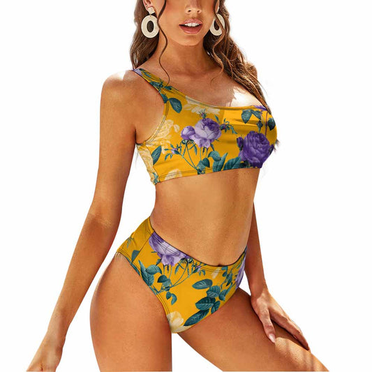 One-Shoulder Ruched High-Waisted Bikini Set