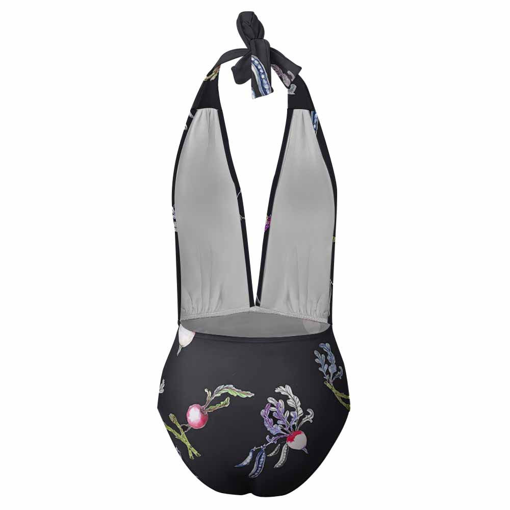 Plunge Halter Lace-Up One-Piece Swimsuit, product view 3