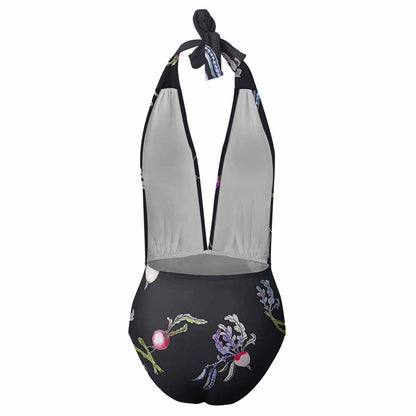Plunge Halter Lace-Up One-Piece Swimsuit, product view 3