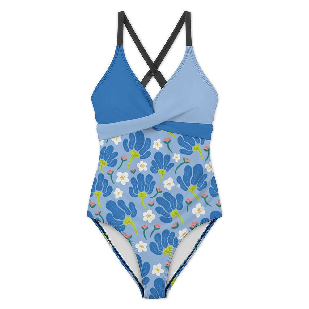 V-Neck Cross-Back Ruched One-Piece Swimsuit, product view 3
