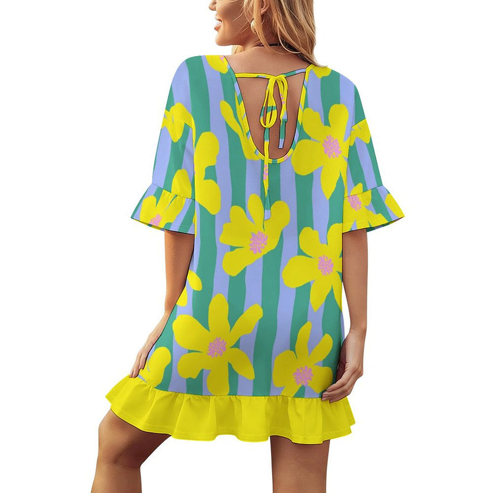 Short-Sleeve Ruffle-Hem Beach Cover-Up Dress, product view 3