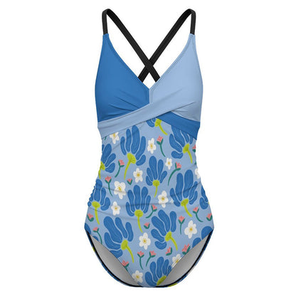 V-Neck Cross-Back Ruched One-Piece Swimsuit, product view 4