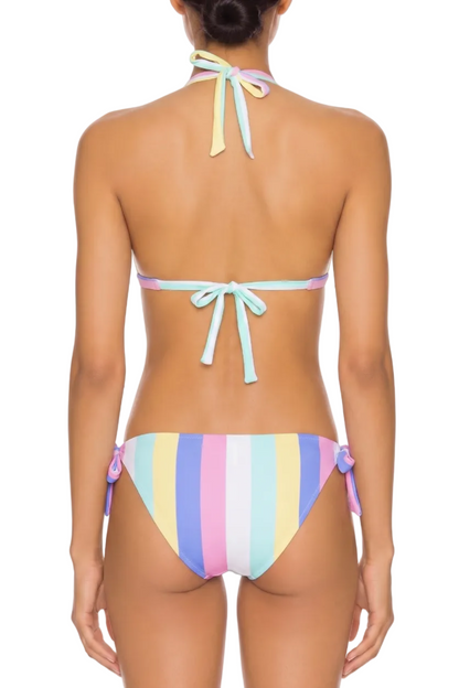 Pastel Striped Halter Triangle Bikini Set