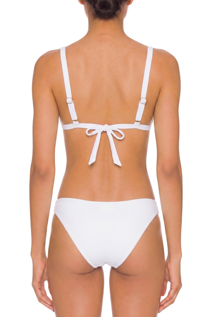 fabric:matte polyester | view:03 | White bikini set shown from the back with adjustable shoulder straps and a tied back closure on a white background