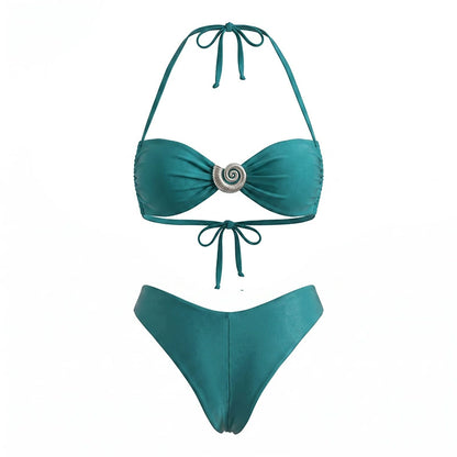 Halter Bandeau Bikini Set with Shell Ornament and V-Cut Bottom view 5