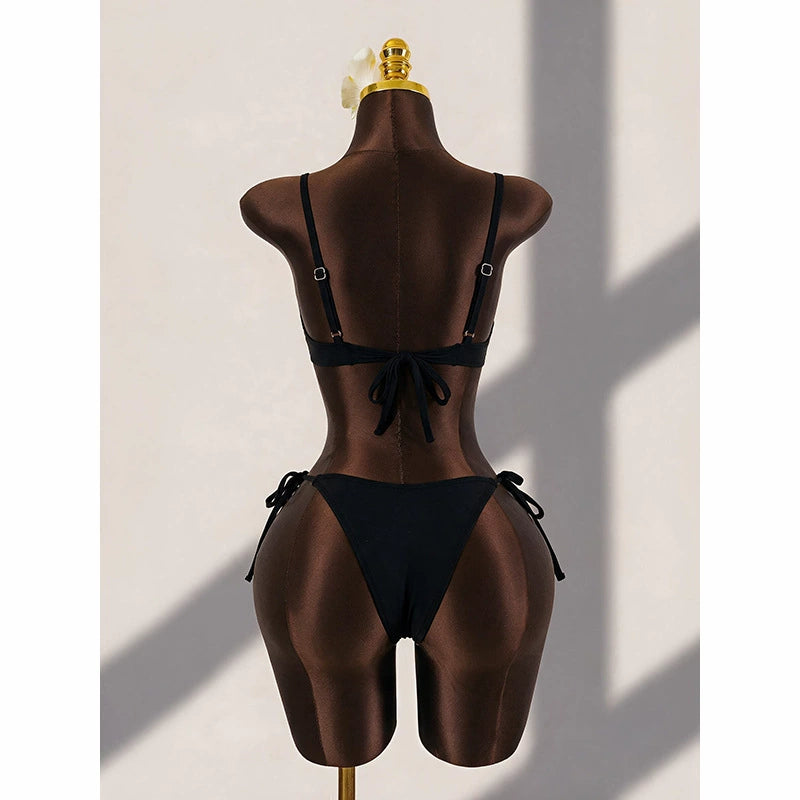 Metal Ring Underwire Bikini Set with Tie-Side Bottom view 2