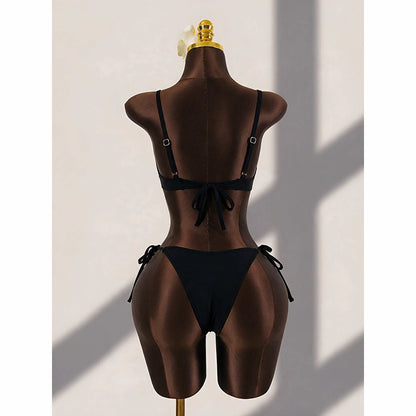Metal Ring Underwire Bikini Set with Tie-Side Bottom view 2