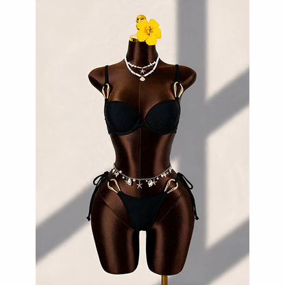 Metal Ring Underwire Bikini Set with Tie-Side Bottom view 5