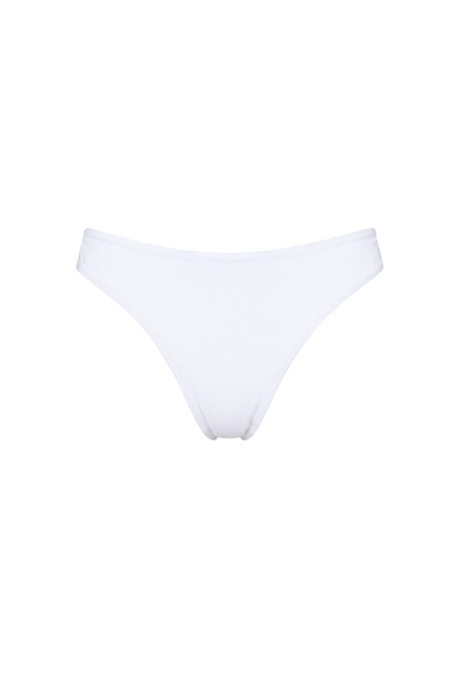 fabric:matte polyester | view:02 | White high-cut bikini bottom shown front view on a plain white background