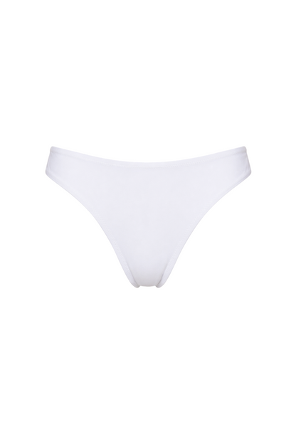 White high-cut bikini bottom with moderate coverage and classic cut.