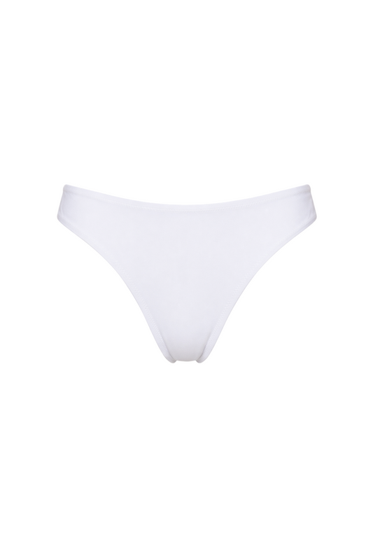 White high-cut bikini bottom with moderate coverage and classic cut.