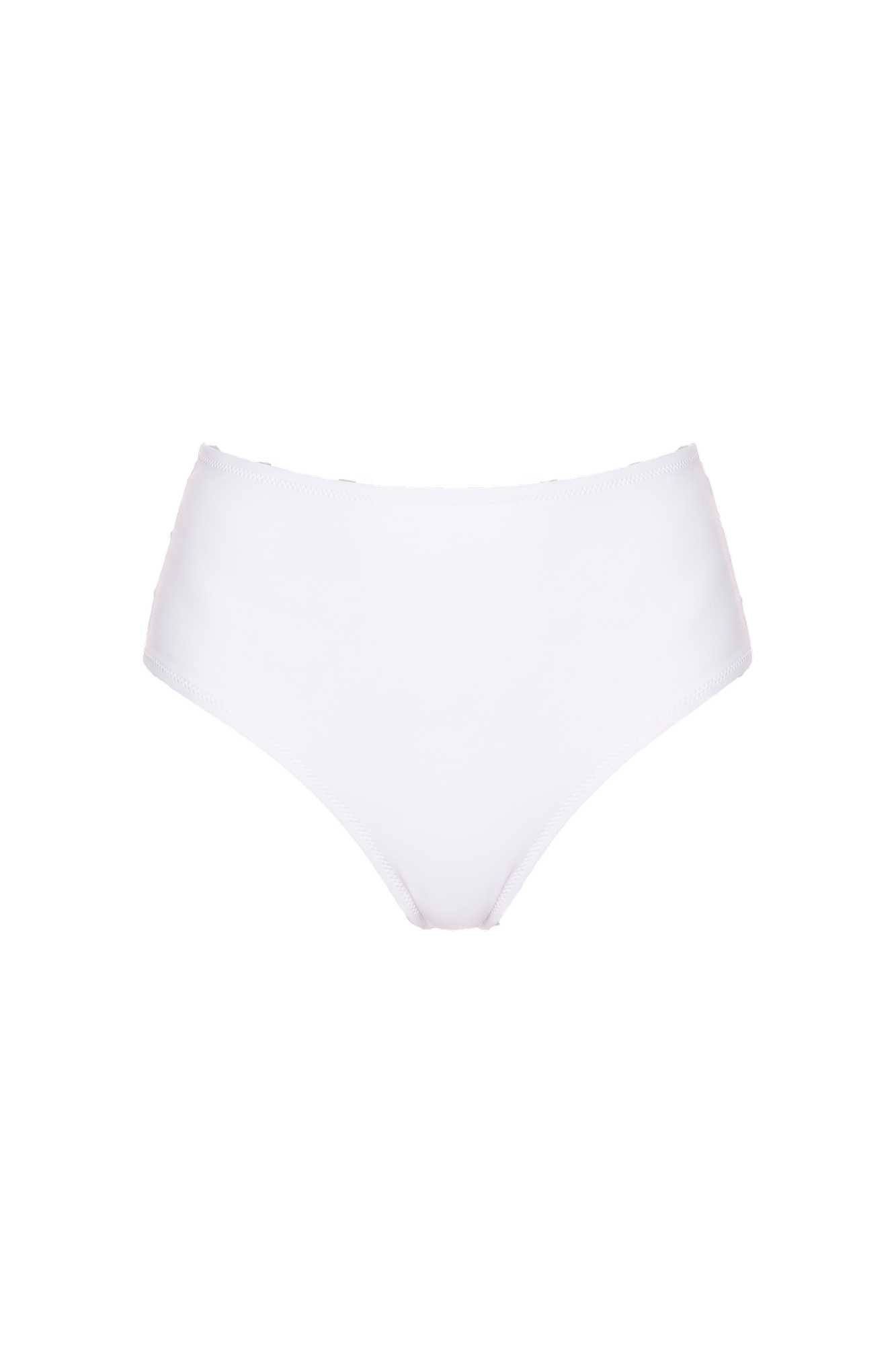 White high-waisted bikini bottom with classic cut coverage.
