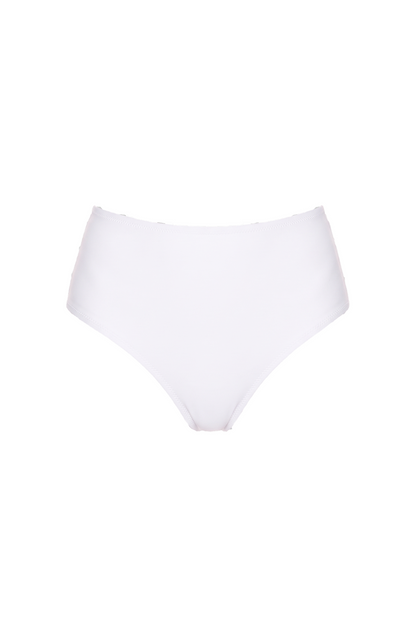 White high-waisted bikini bottom with classic cut coverage.