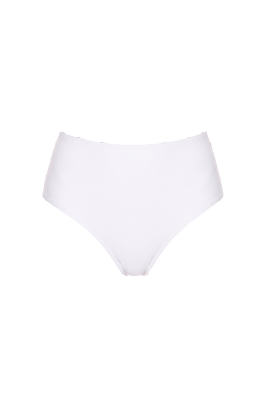 White high-waisted bikini bottom with classic cut coverage.
