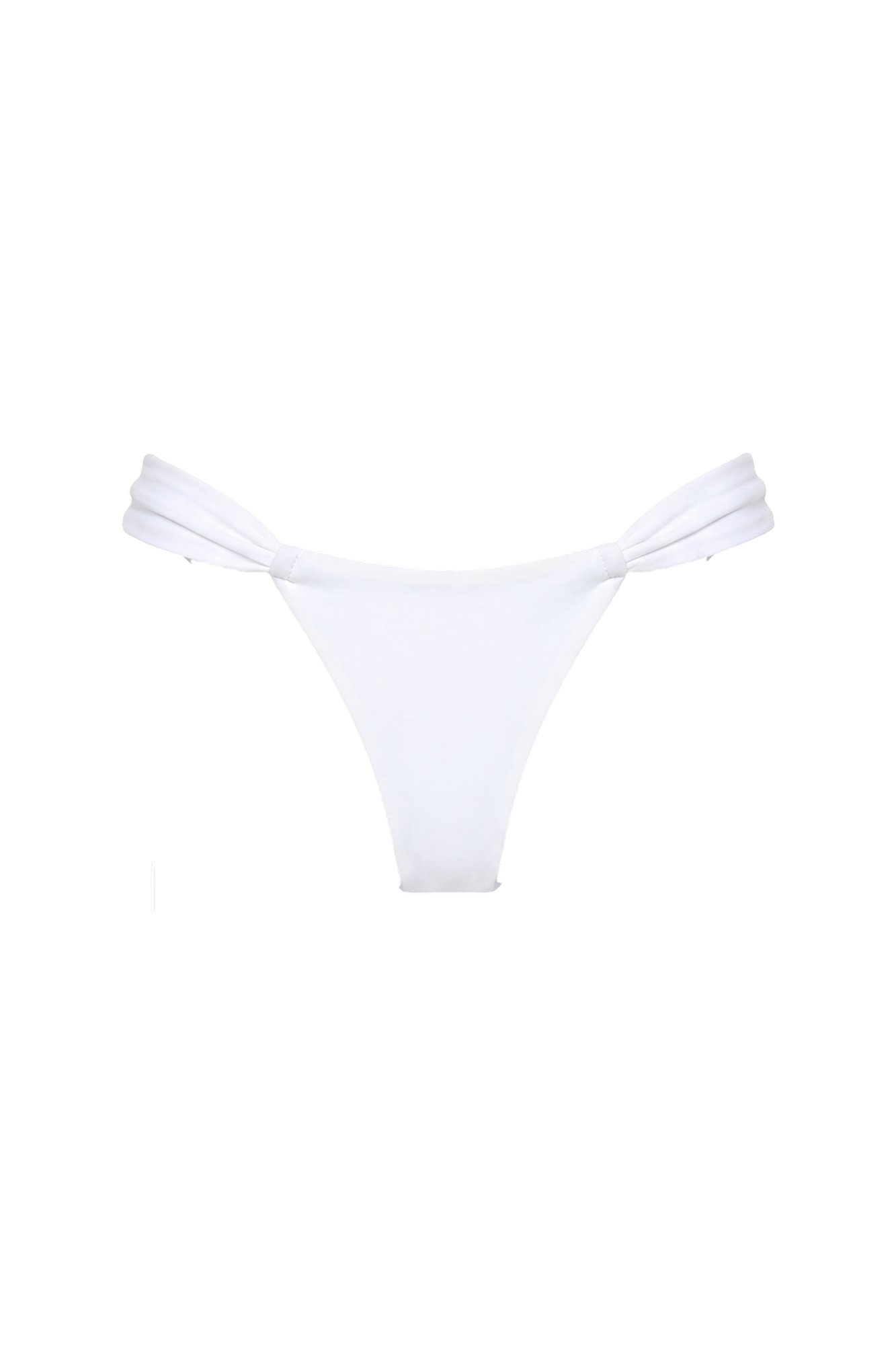 White cheeky bikini bottoms with adjustable tie-side straps.