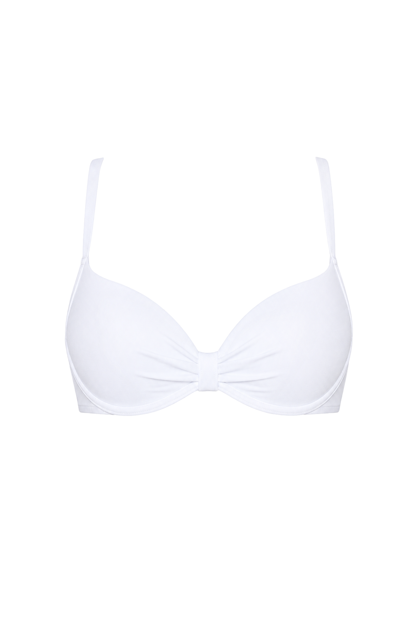 fabric:matte polyester | view:01 | White bra with molded cups, slim shoulder straps, and gathered center front on a white background