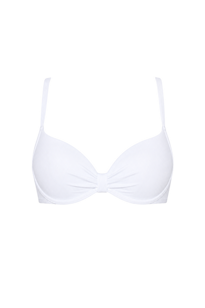 fabric:matte polyester | view:01 | White bra with molded cups, slim shoulder straps, and gathered center front on a white background