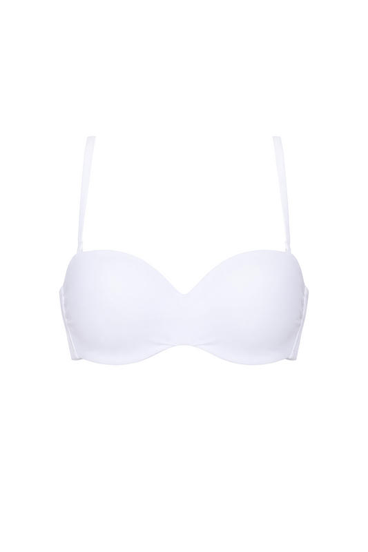 fabric:matte polyester | view:01 | White strapless bra with thin shoulder straps on a plain white background