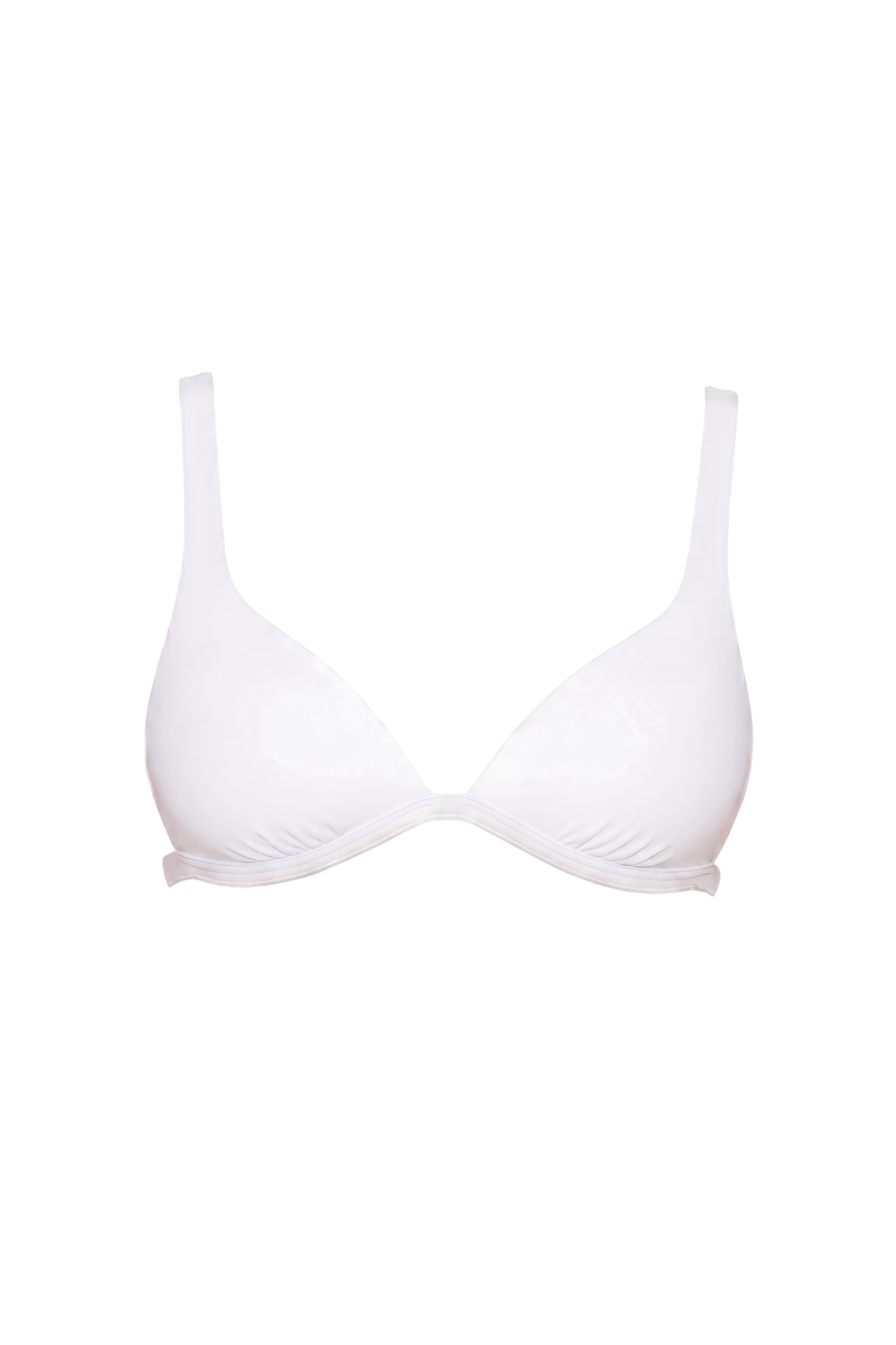 fabric:matte nylon | view:01 | White plunge bikini top with wide straps and gathered underbust, front view on white background
