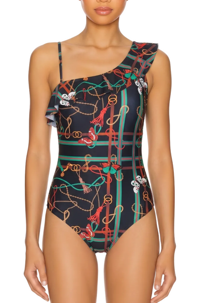 One Shoulder Ruffle Adjustable Strap One Piece Swimsuit