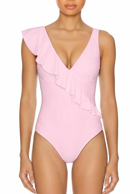 V-Neck Ruffle One-Piece Swimsuit | SWOP006