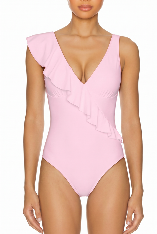 V-Neck Ruffle One-Piece Swimsuit | SWOP006