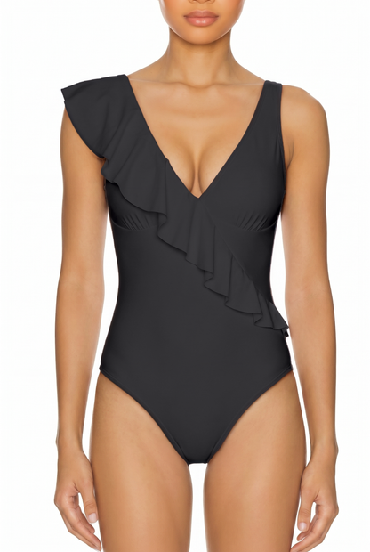 V-Neck Ruffle One-Piece Swimsuit | SWOP006