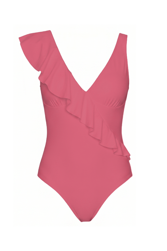 V-Neck Ruffle One-Piece Swimsuit | SWOP006