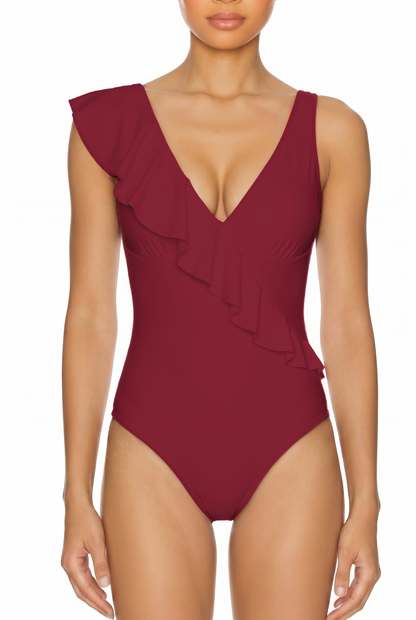 V-Neck Ruffle One-Piece Swimsuit | SWOP006