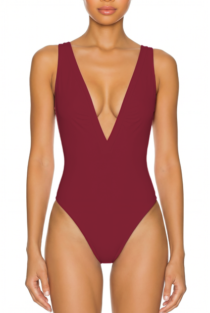 Deep V-Neck Low Back One-Piece | SWOP025