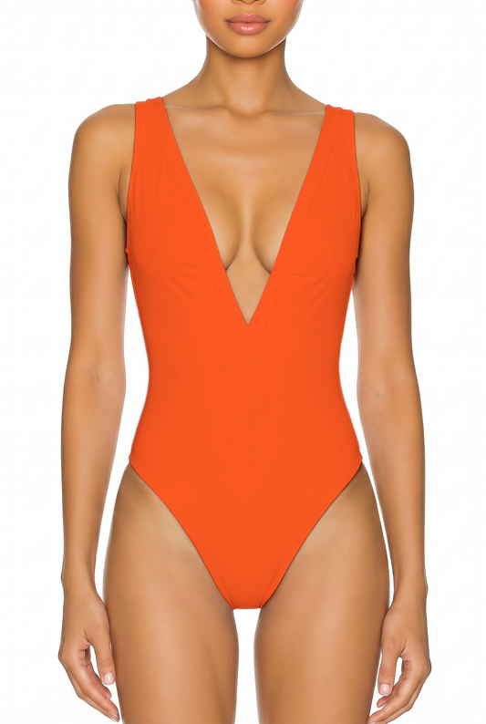 Deep V-Neck Low Back One-Piece | SWOP025